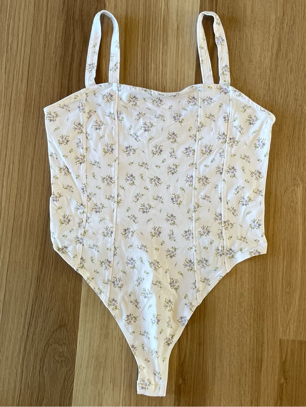 H&M Women’s Large One-Piece White Floral Thong Bodysuit Straps Cottage Corset